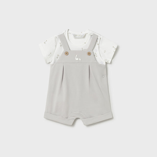 Infant Silver Grey Shorty Romper with Swan Embroidery