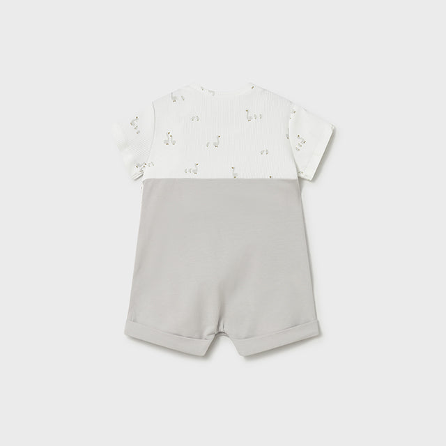 Infant Silver Grey Shorty Romper with Swan Embroidery