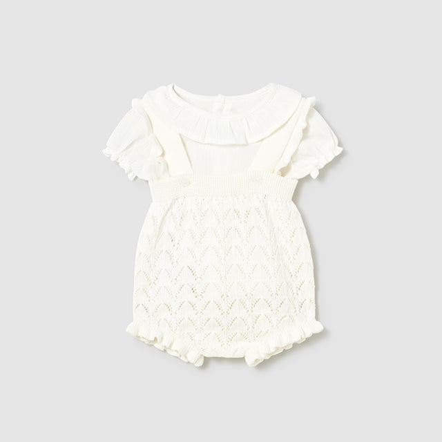 Baby Girl Pottery White Knit Dungaree Set