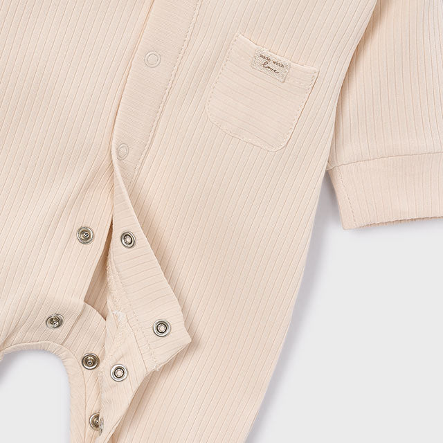 Baby Chickpea Beige Ribbed Long Onesie