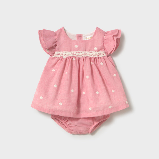 Baby Girl Pink Embroidered Linen Dress