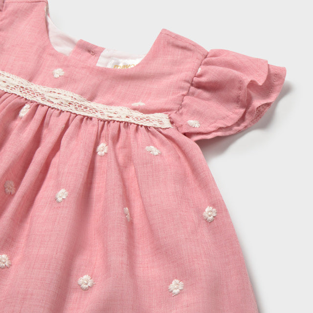 Baby Girl Pink Embroidered Linen Dress