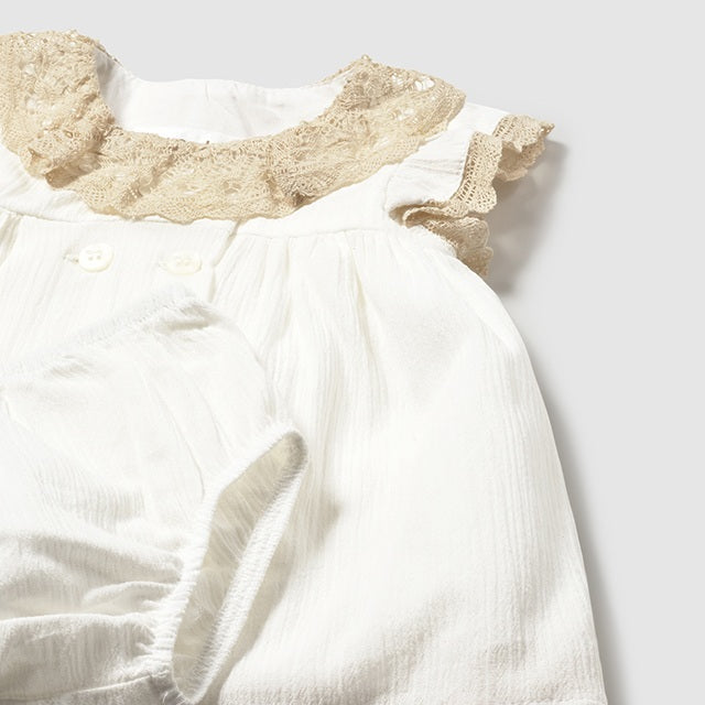 Baby Girl Cream Flutter Sleeve Dress