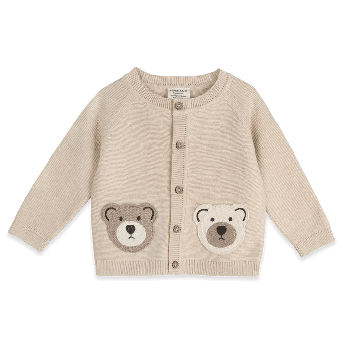 Cozy Bear Applique Knit Baby Cardigan & Pant Set (Organic Cotton)