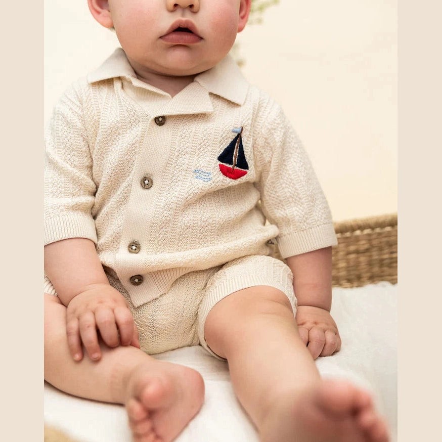 Organic Cotton Sailboat Embroidered Baby Set