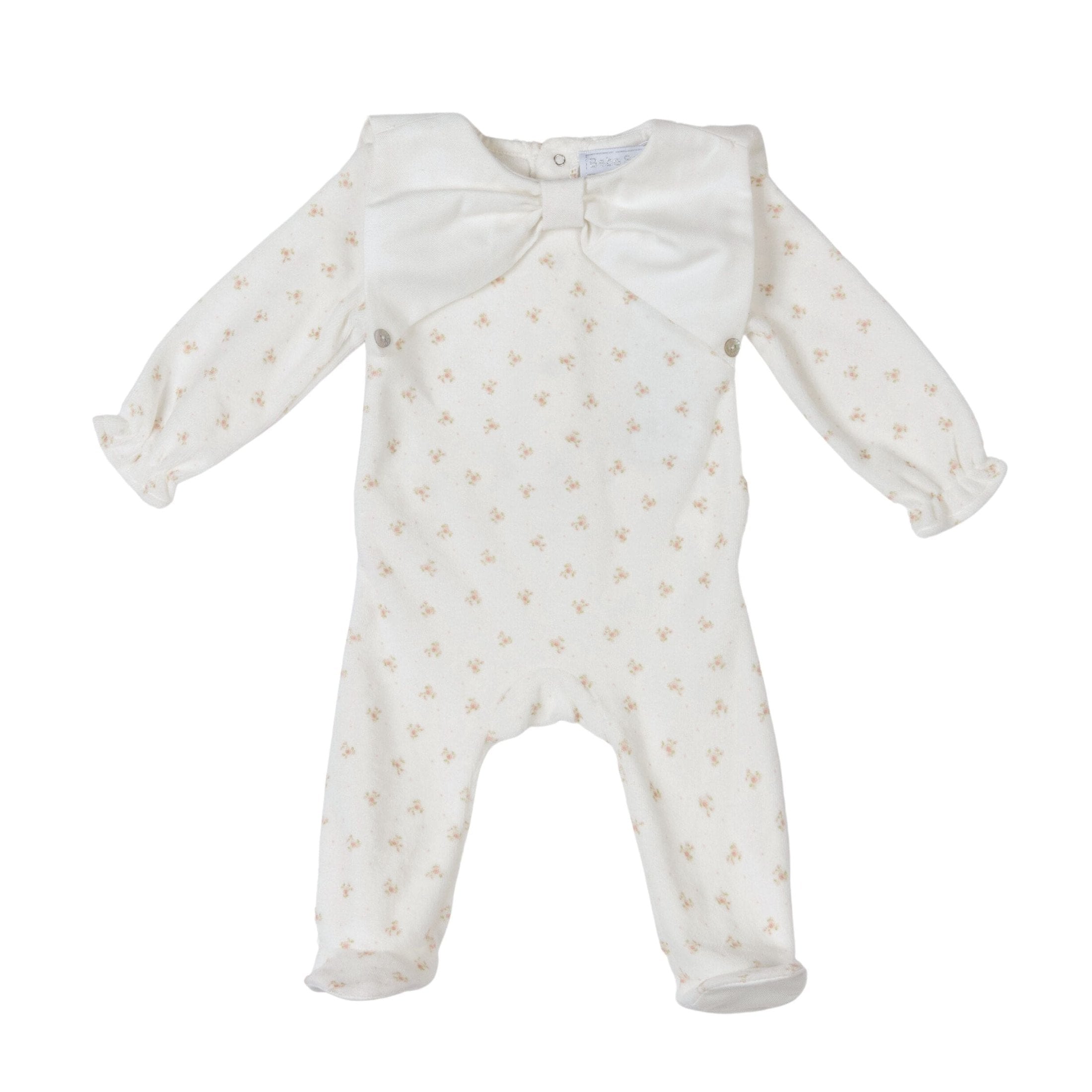 CERISE | Girls Ivory & Pink Flowers Velour Babygrow
