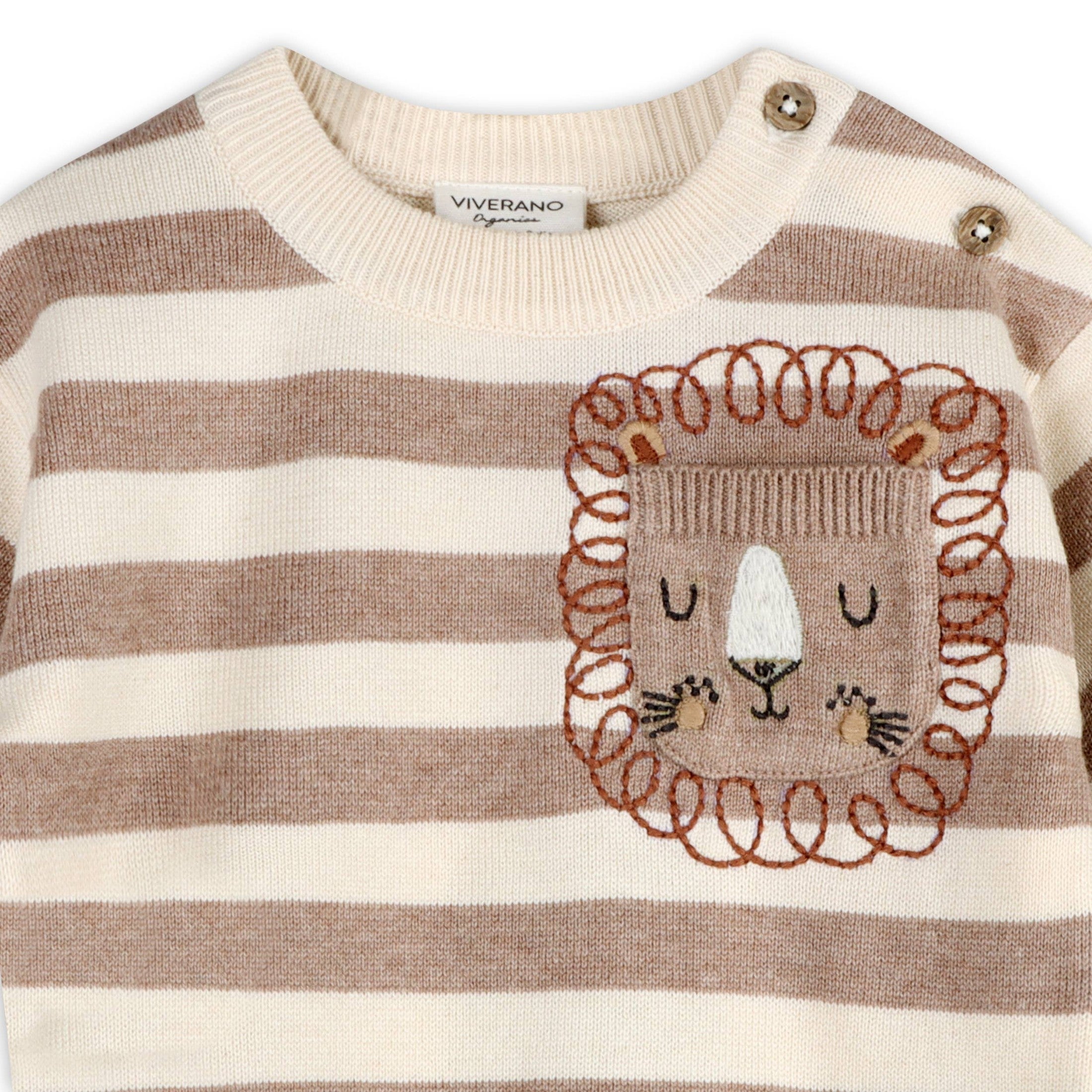 Lion Baby Knit Pullover & Pants - Oatmeal/Beige
