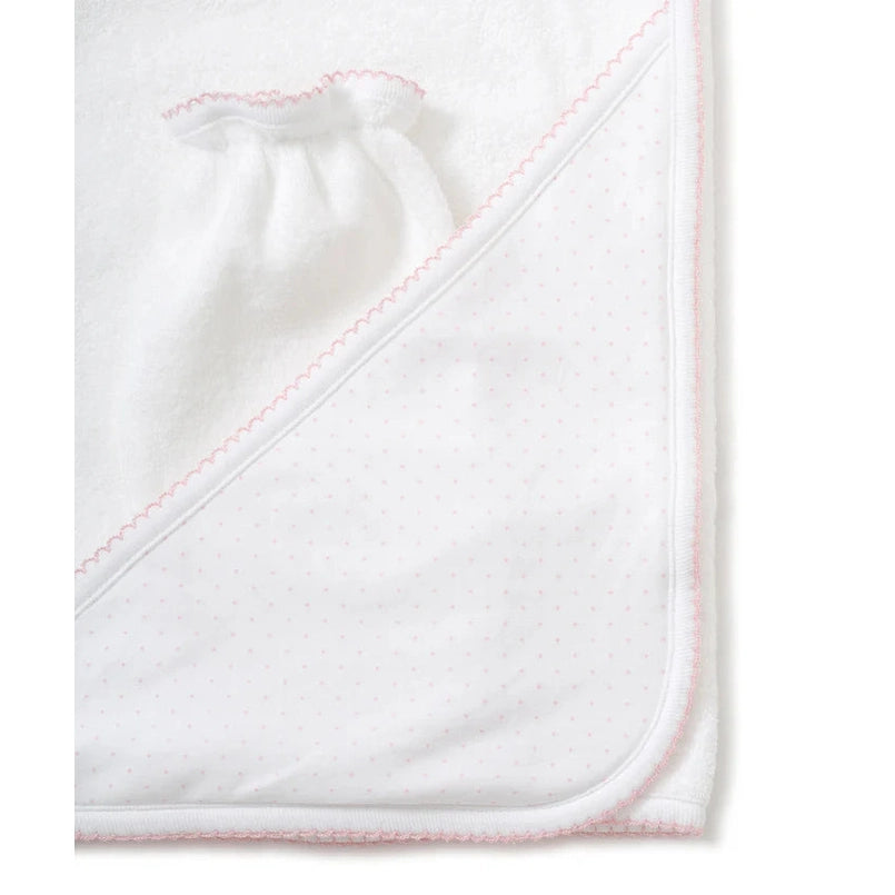 White/Pink New Kissy Dots Hooded Towel & Mitt Set