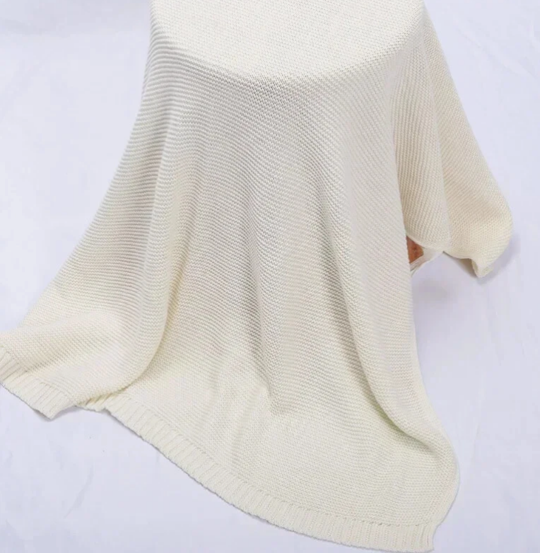 Cream Soft Cotton Bubble Knit Baby Stroller Blanket