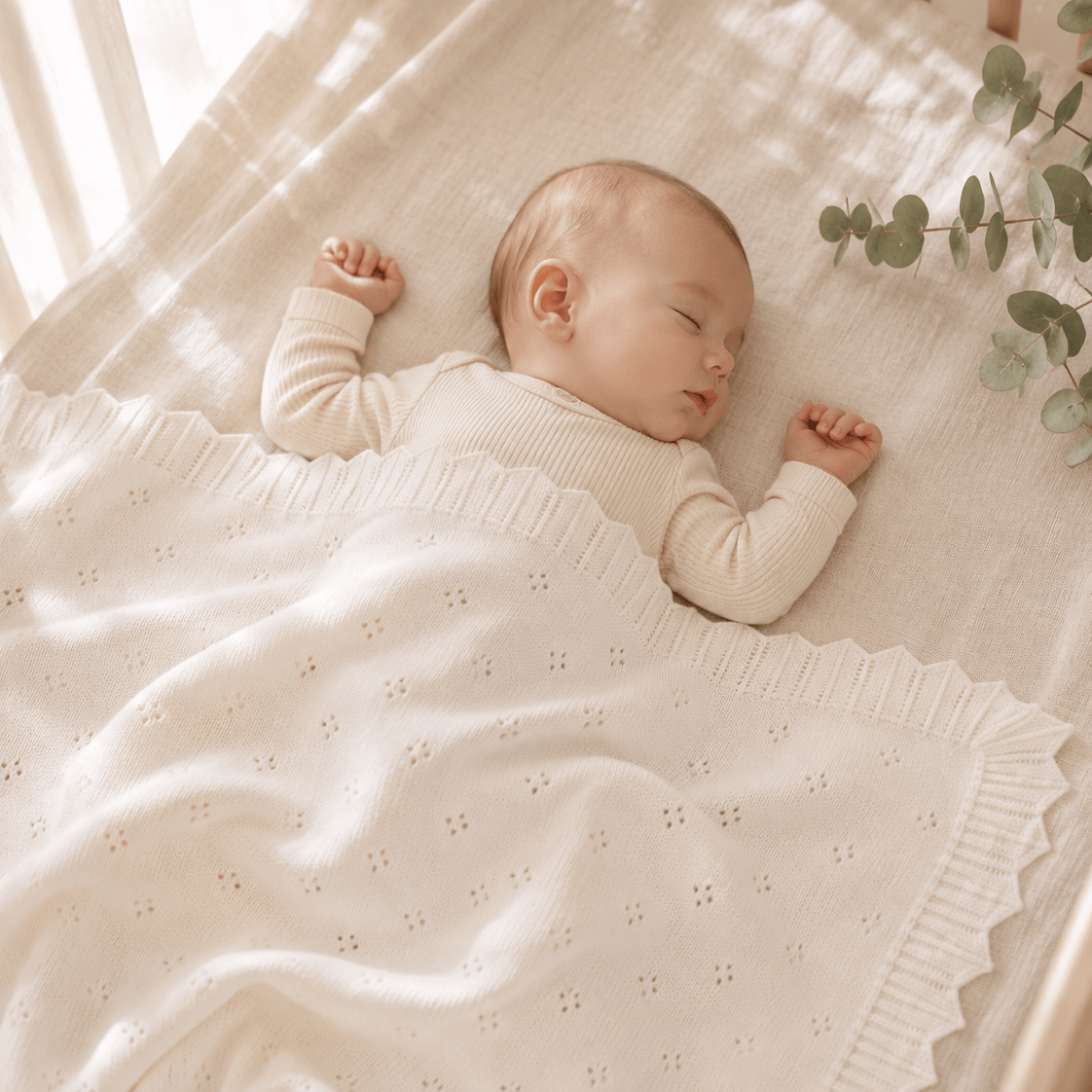 Dove White Classic Pointelle Knit Baby Blanket