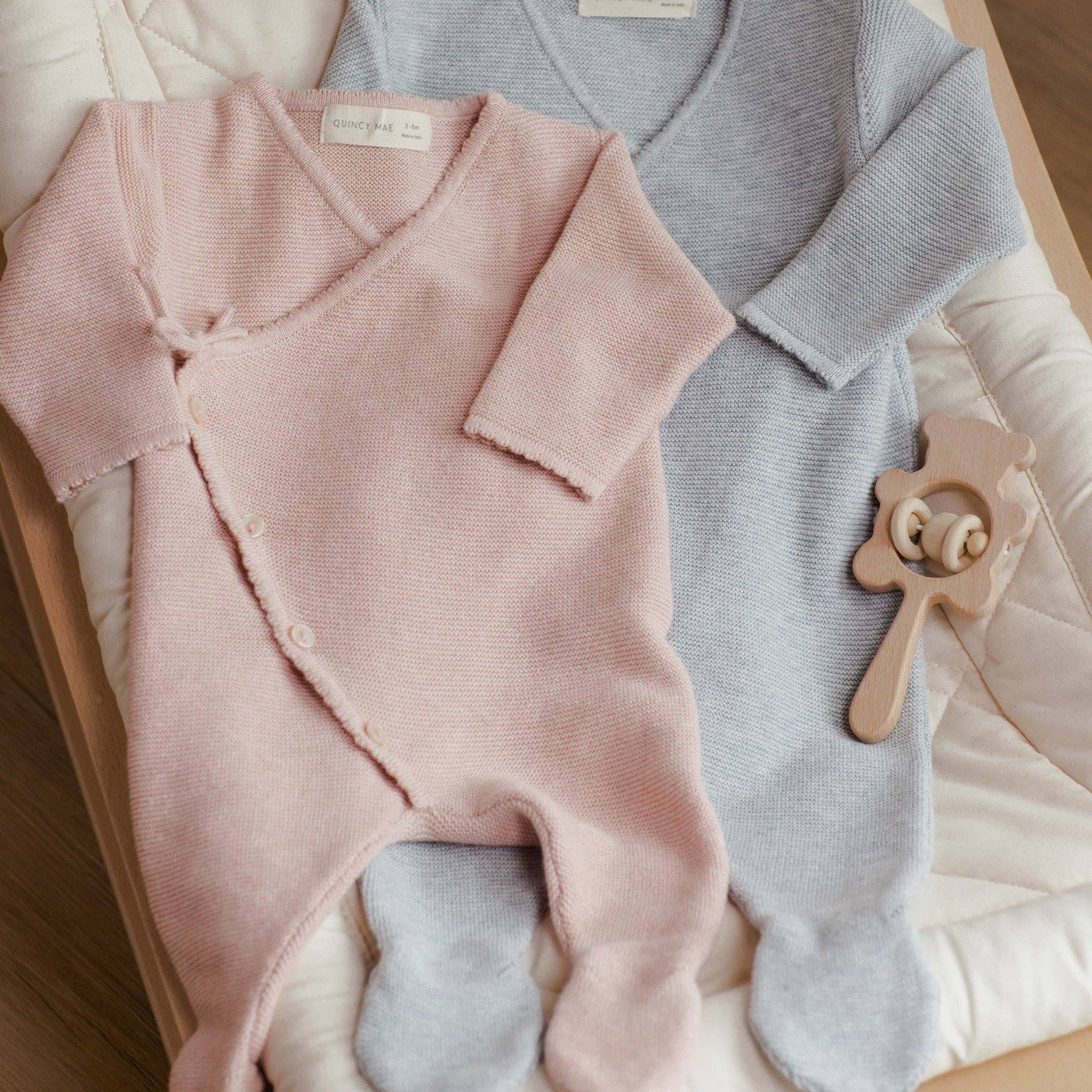 Cozy Heathered Rose Baby Onesie with Footie & Side Tie Design