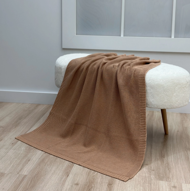 Cream Soft Cotton Bubble Knit Baby Stroller Blanket