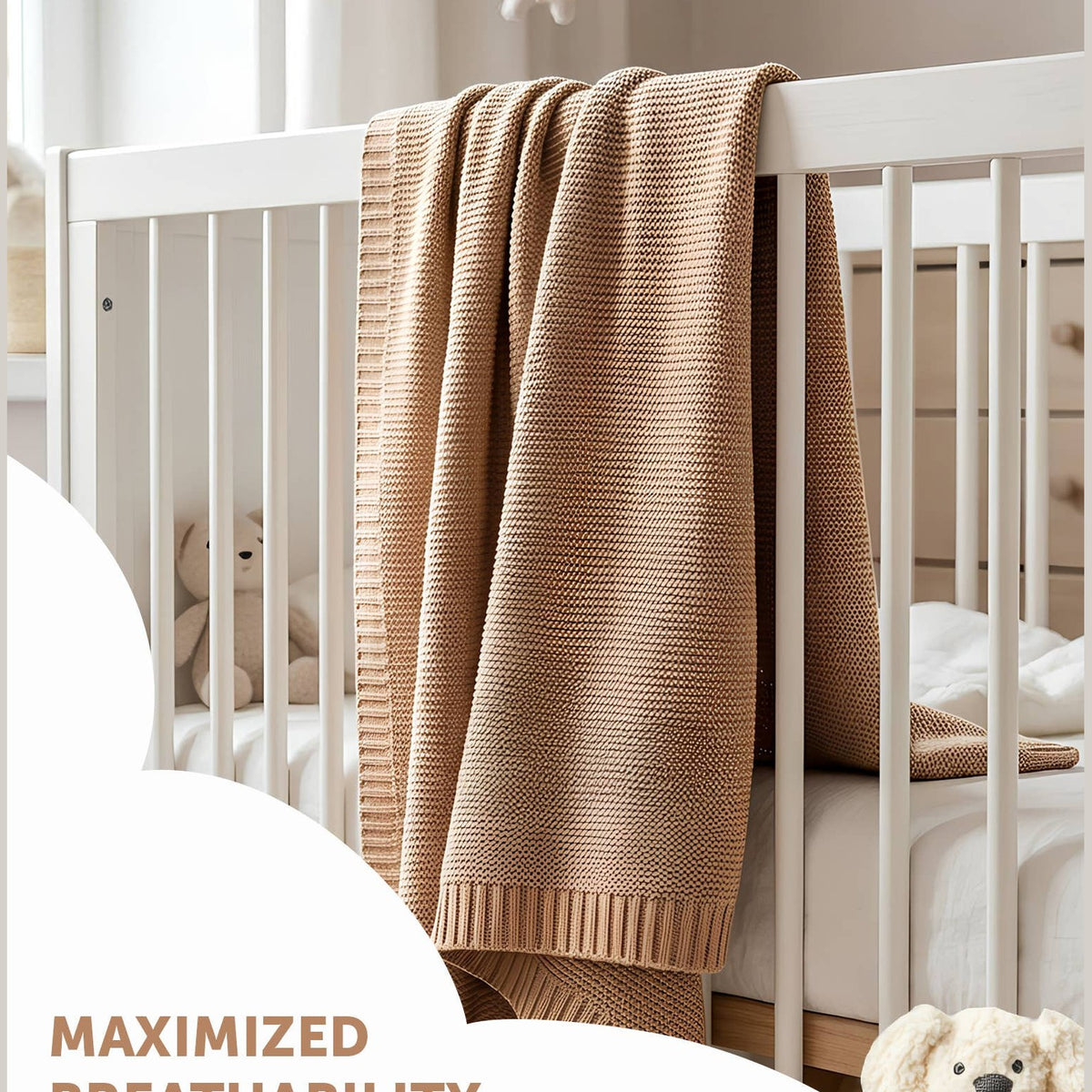 Cream Soft Cotton Bubble Knit Baby Stroller Blanket