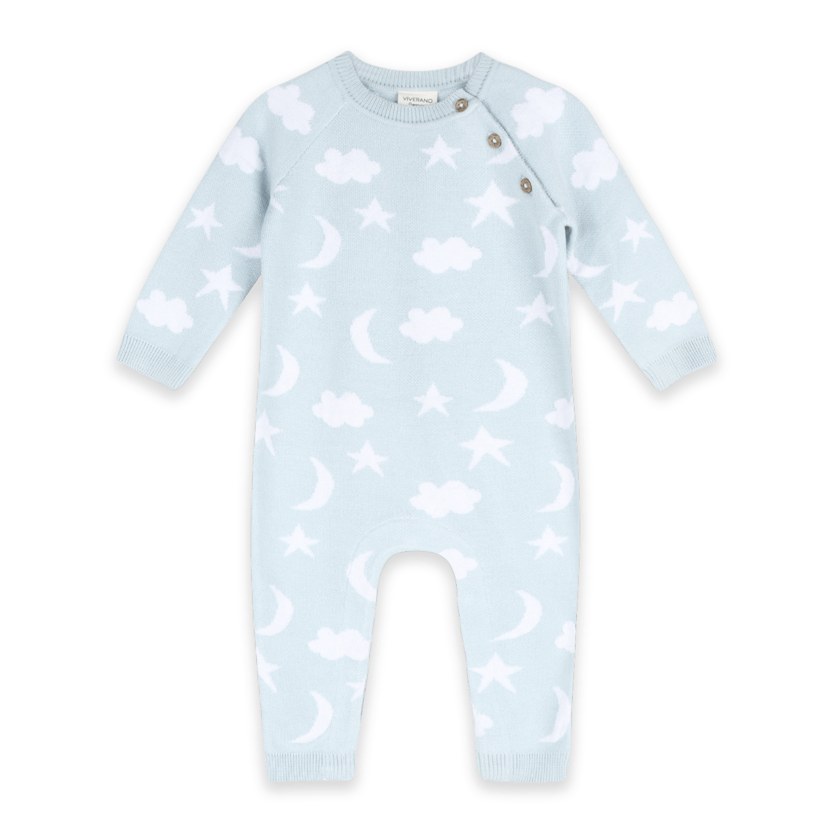 Baby Blue Moon & Stars Dream Knit Jumpsuit Romper
