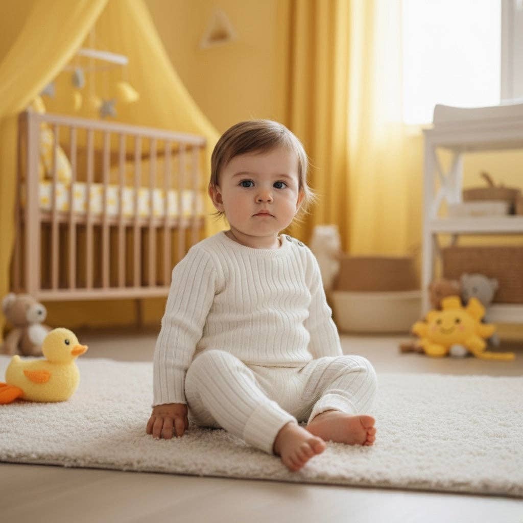 Baby Knit Ribbed Outfit – 2 Piece Cream Set with Long Sleeve Top & Pants