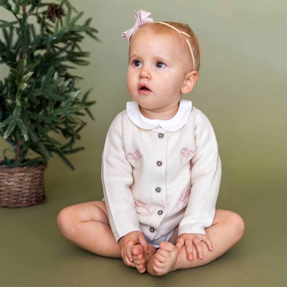 Zoe Bow Sweater Knit Baby Button Cardigan and Legging Set