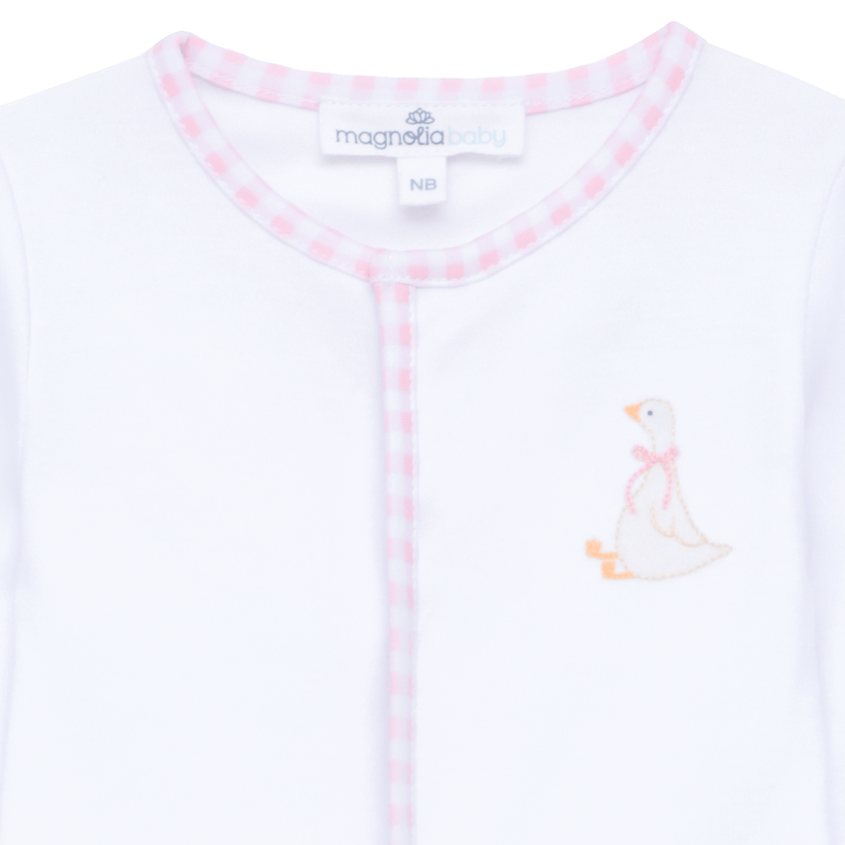 Pink Gingham & Duck Embroidered Footed Romper