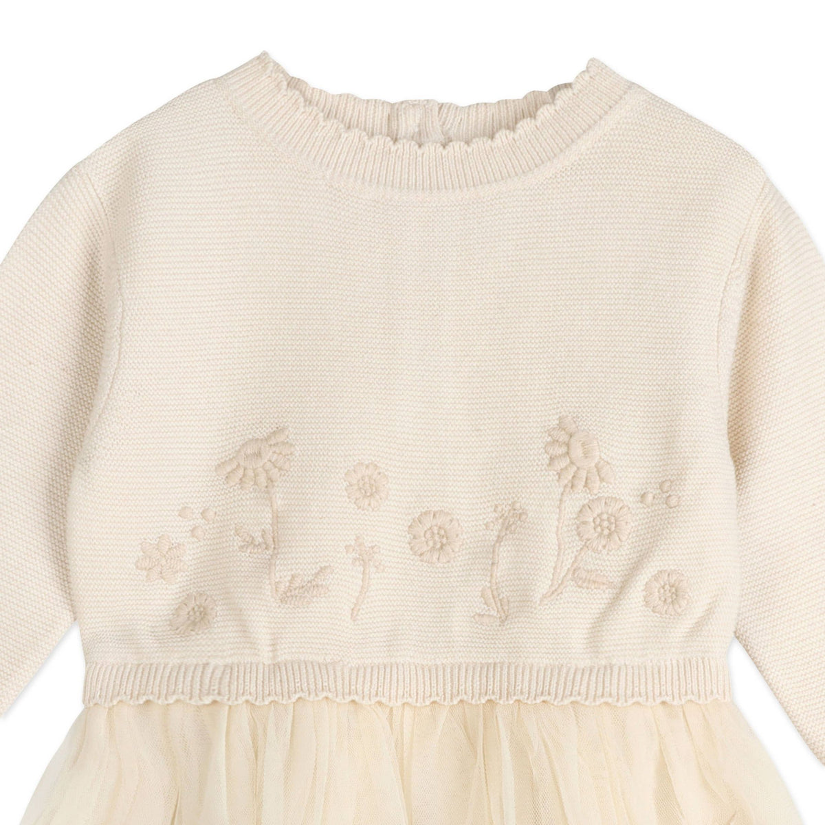 Clara Floral Knit Baby Tutu Dress (Organic Cotton): Ecru / 6-12M