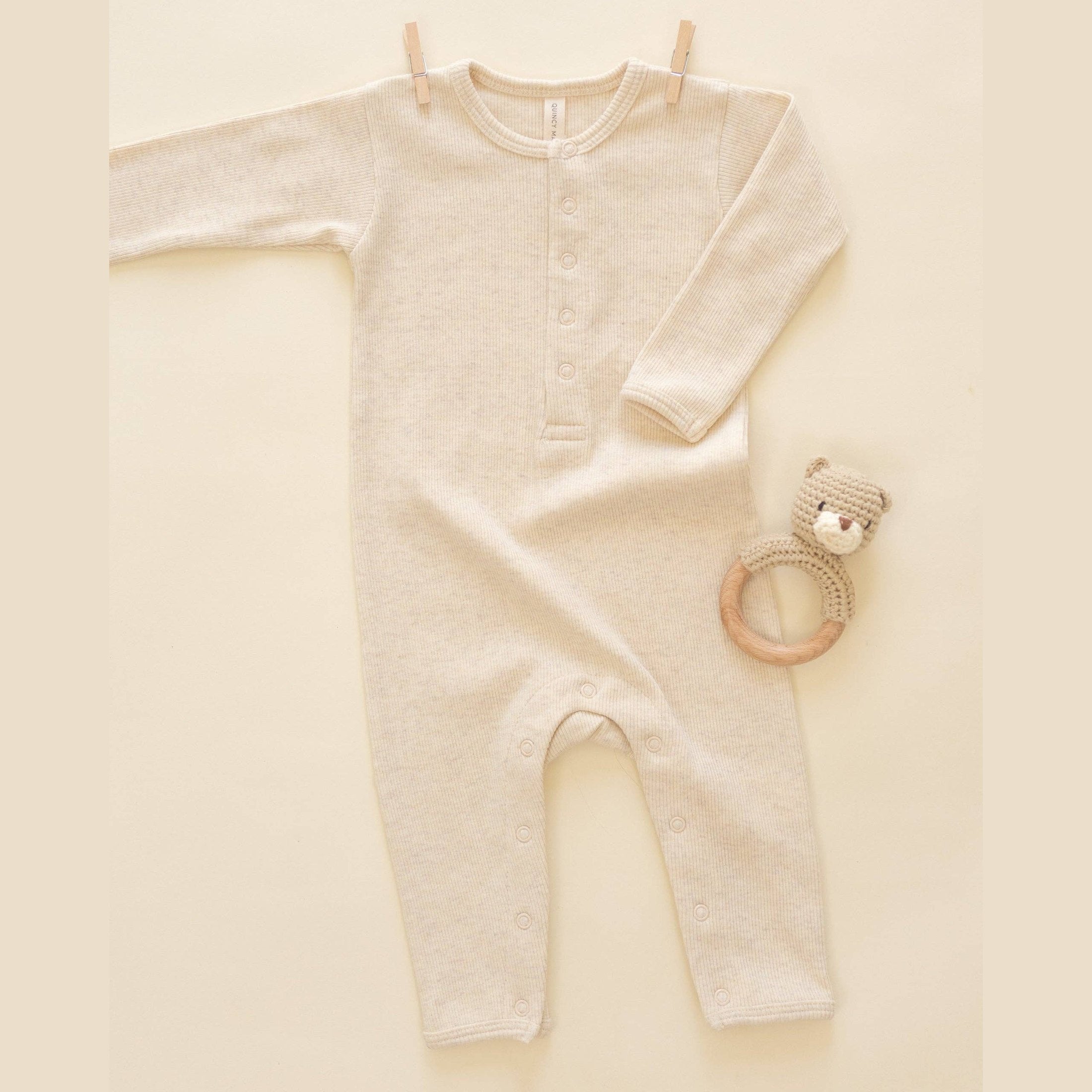 Oatmeal Long Sleeve Knitted Baby Bodysuit