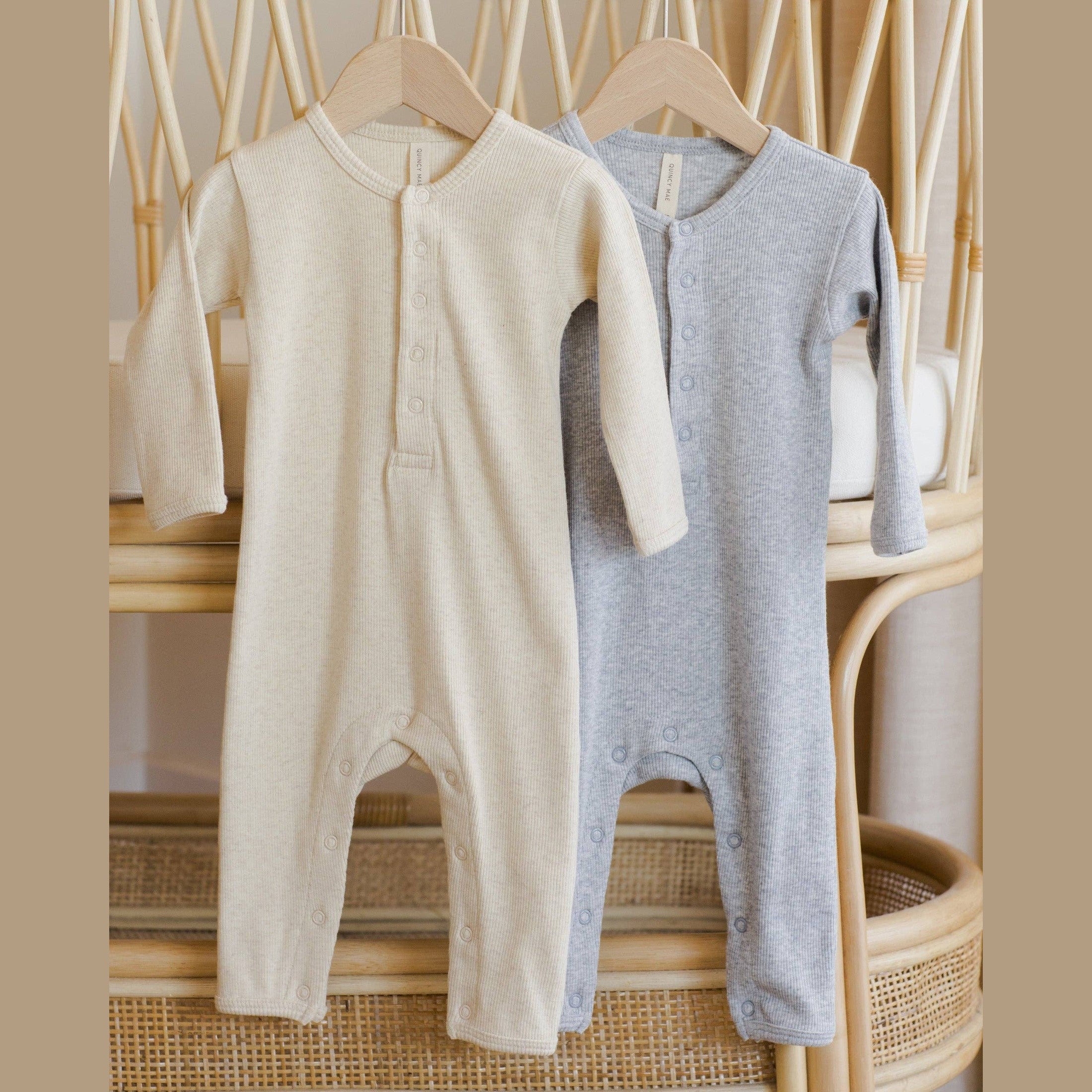 Oatmeal Long Sleeve Knitted Baby Bodysuit