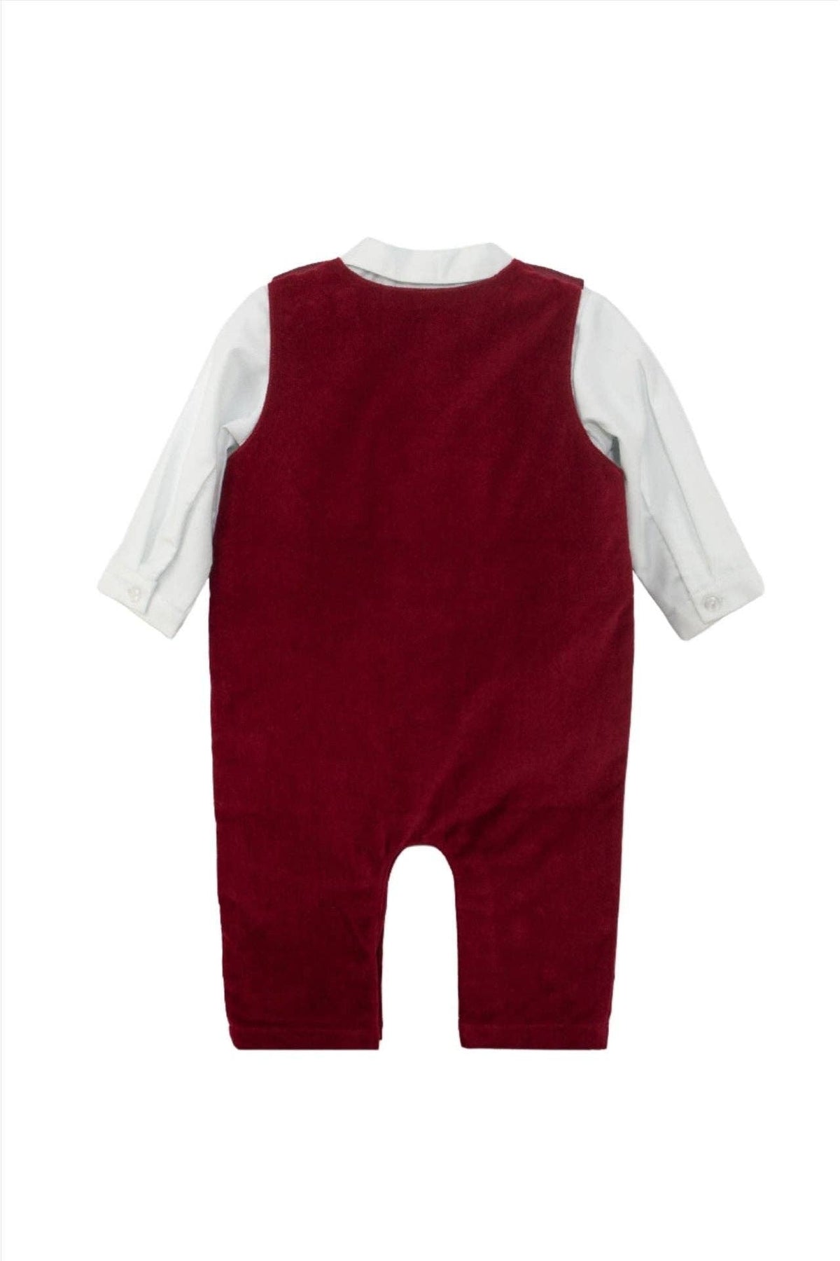 Baby Boy Red Velvet Long Romper with White Shirt: Red Velvet / 6M
