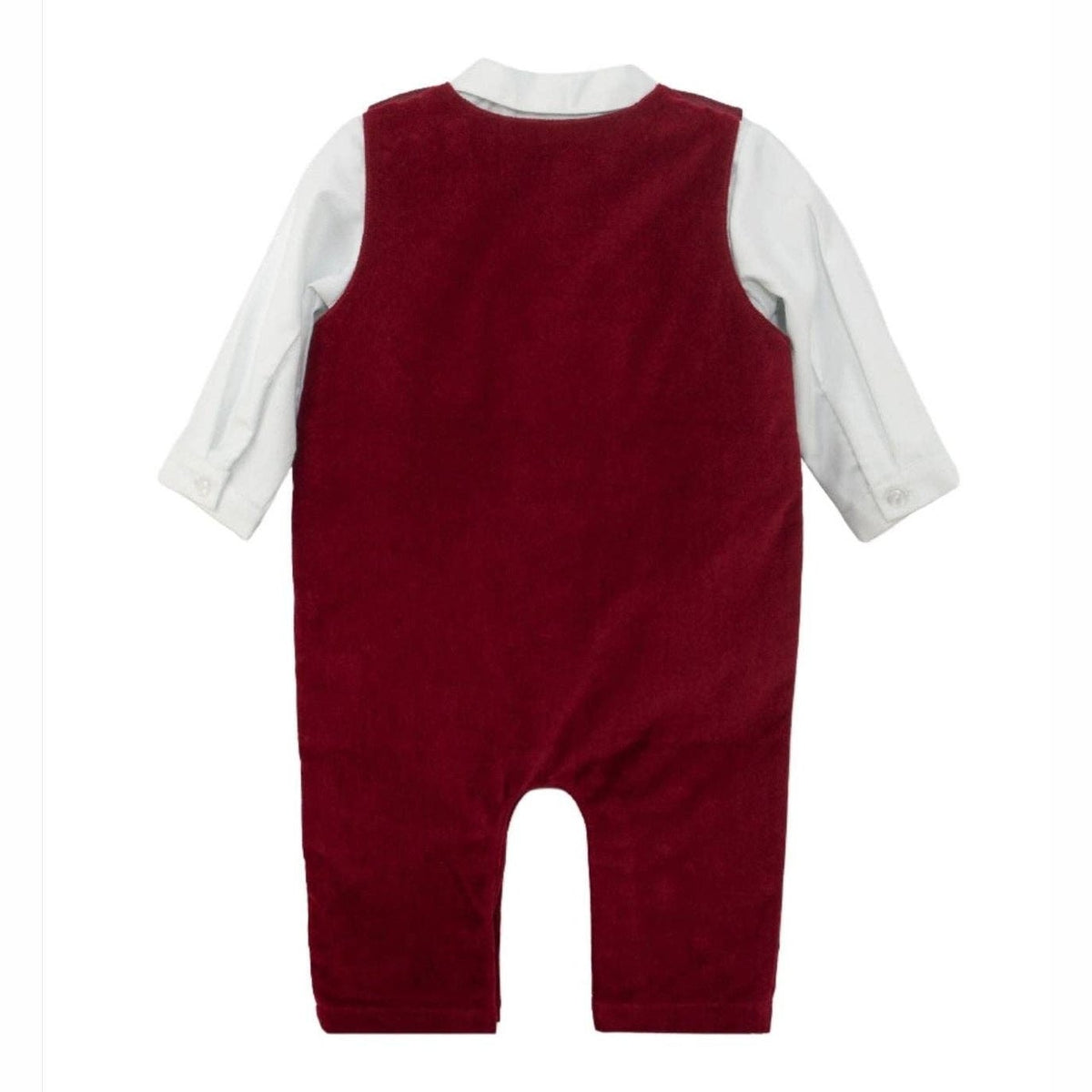 Red Velvet Corduroy Overall Romper Set with White Shirt