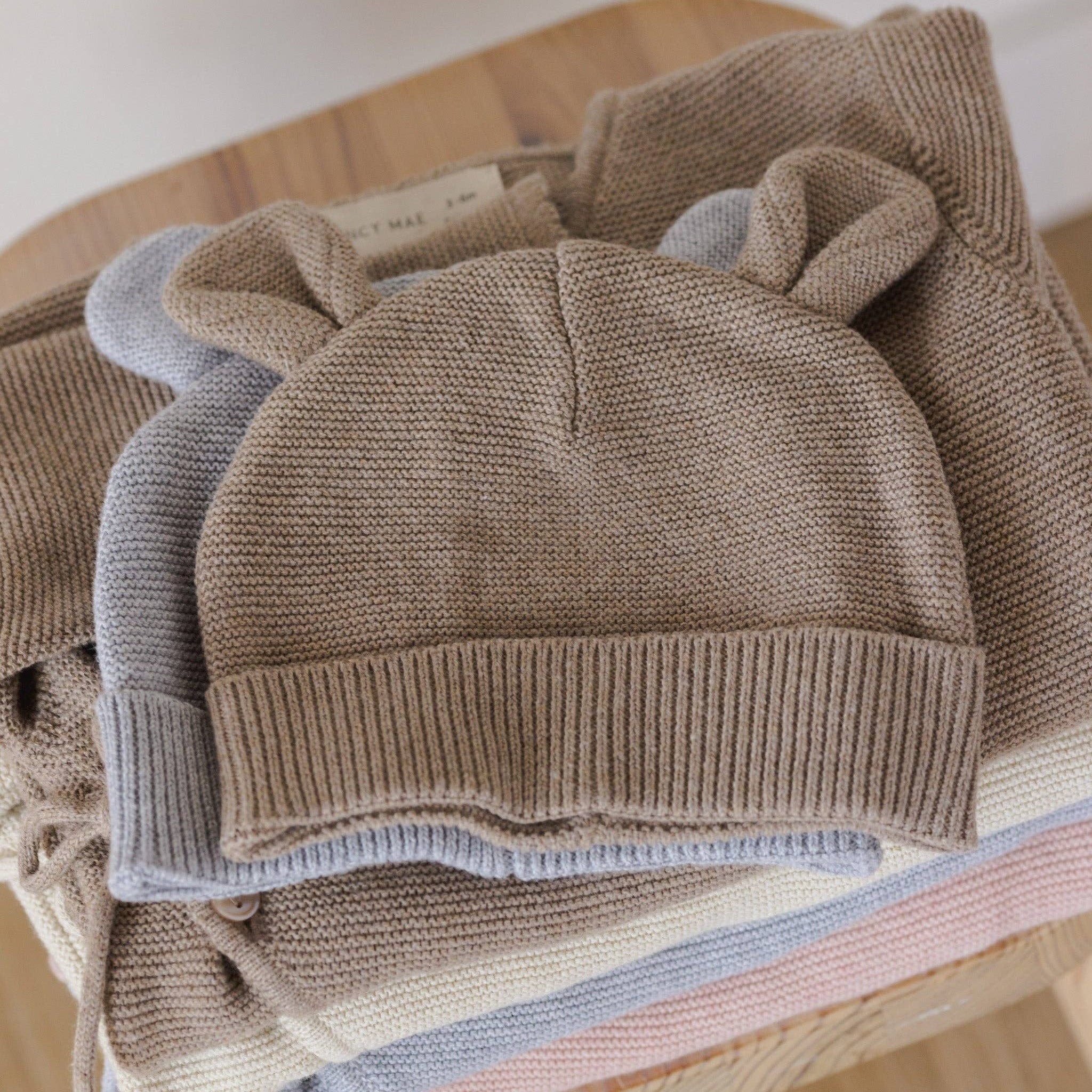 Cotton Knit Dusty Blue Bear Beanie