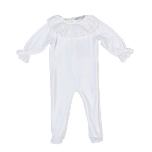 White Cotton Babygrow Broderie Collar