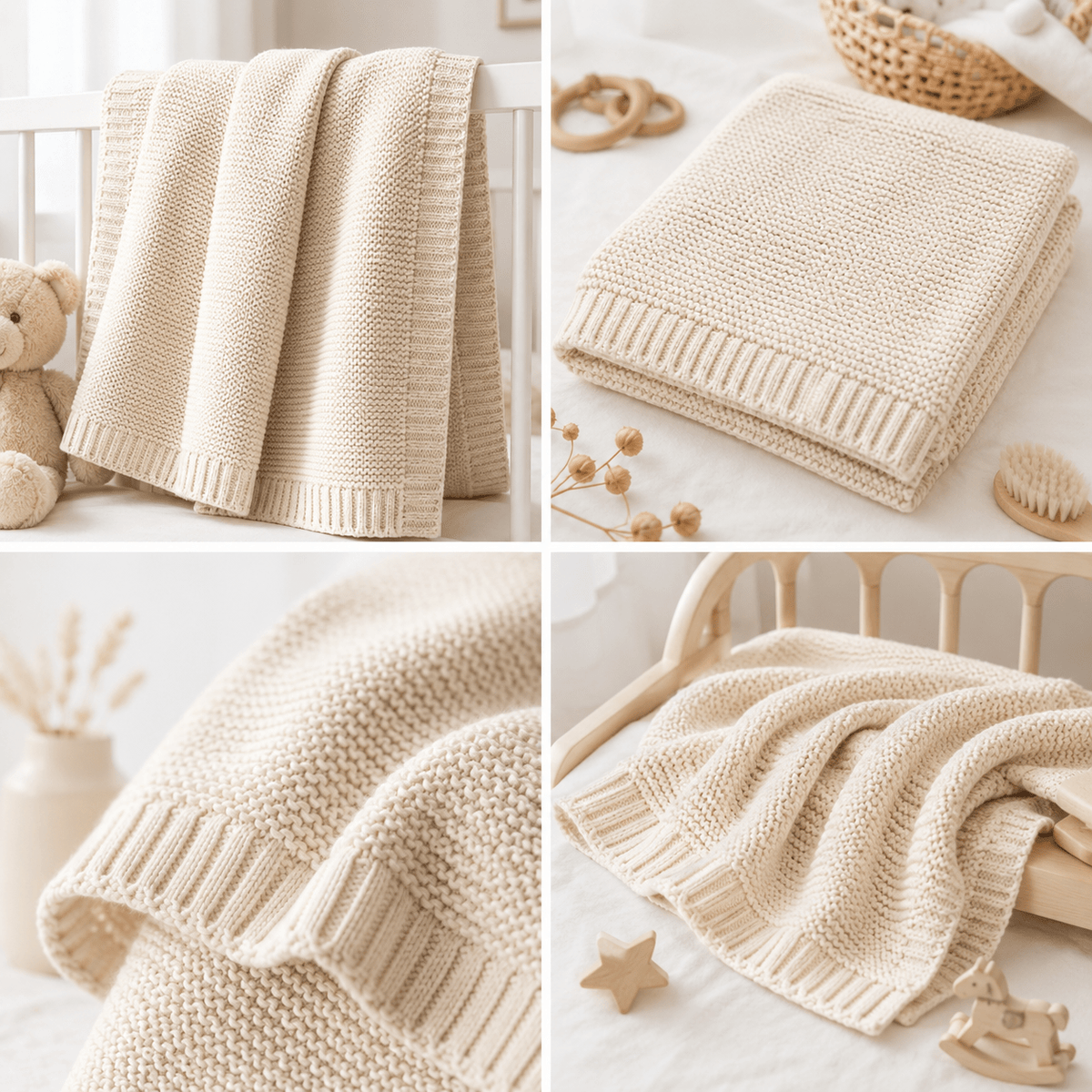 Cream Soft Cotton Bubble Knit Baby Stroller Blanket