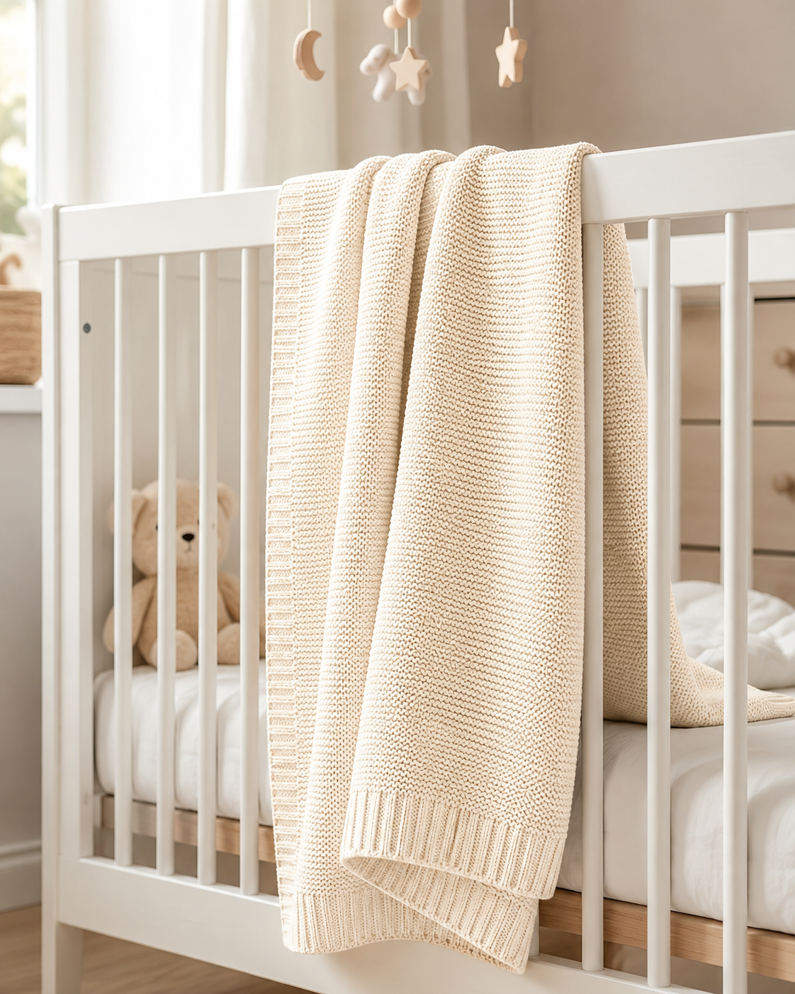 Cream Soft Cotton Bubble Knit Baby Stroller Blanket
