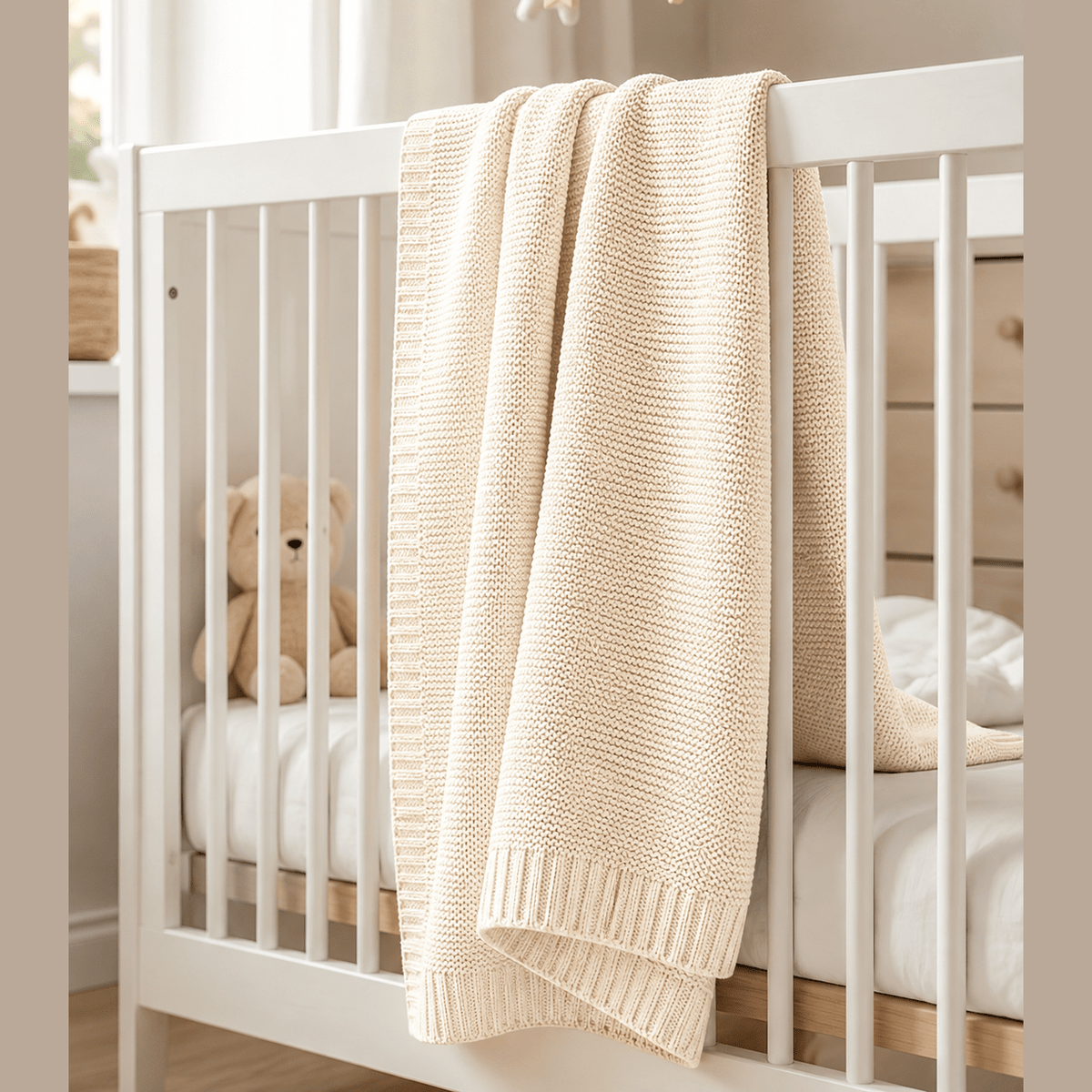 Cream Soft Cotton Bubble Knit Baby Stroller Blanket