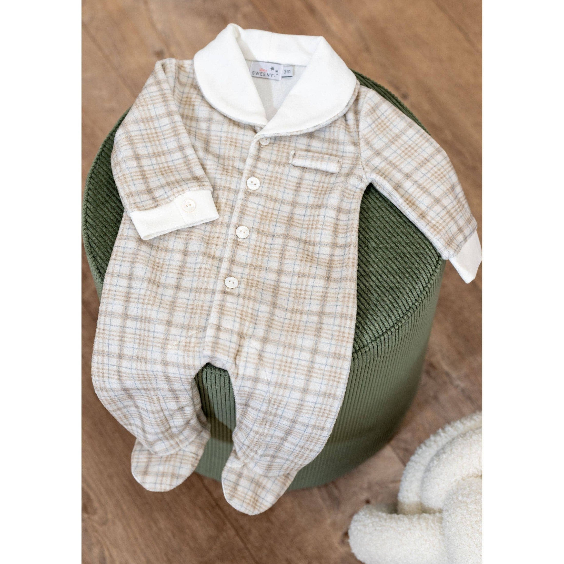 Plaid Beige One-Piece with Shawl Collar