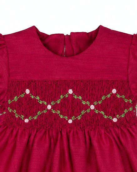 Floral Smocked Silk Red Short Sleeve Baby Girl Dress: 24M