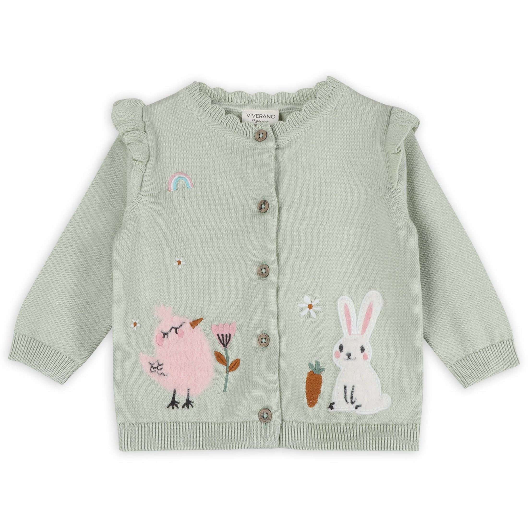Sage Green Furry Chick & Bunny Baby Knit Cardigan