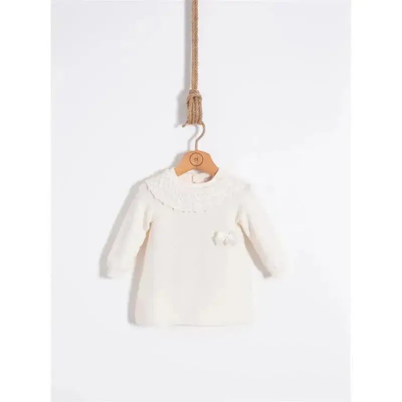 Ivory Organic Cotton Knitted Baby Dress with Collar