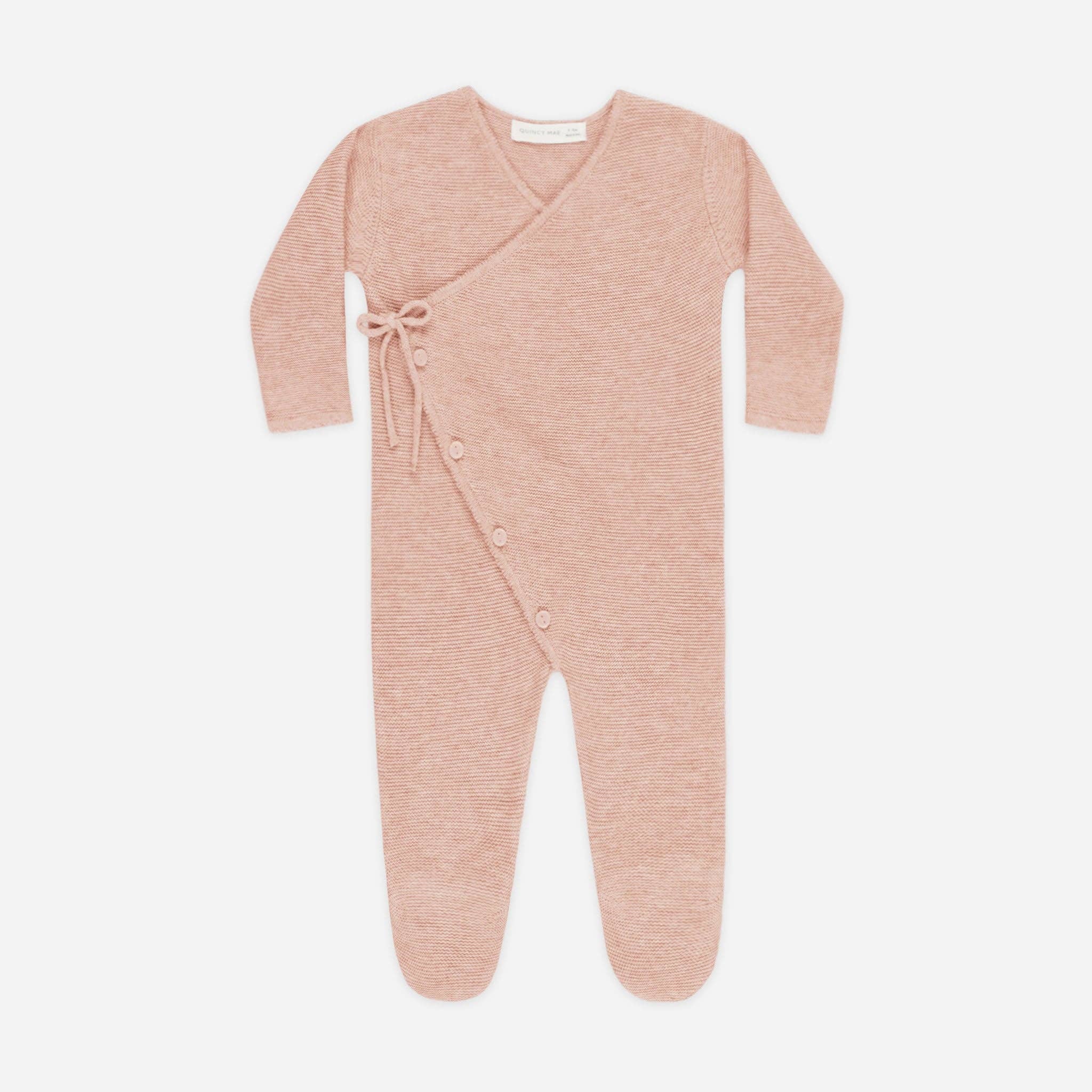 Cozy Heathered Rose Baby Onesie with Footie & Side Tie Design