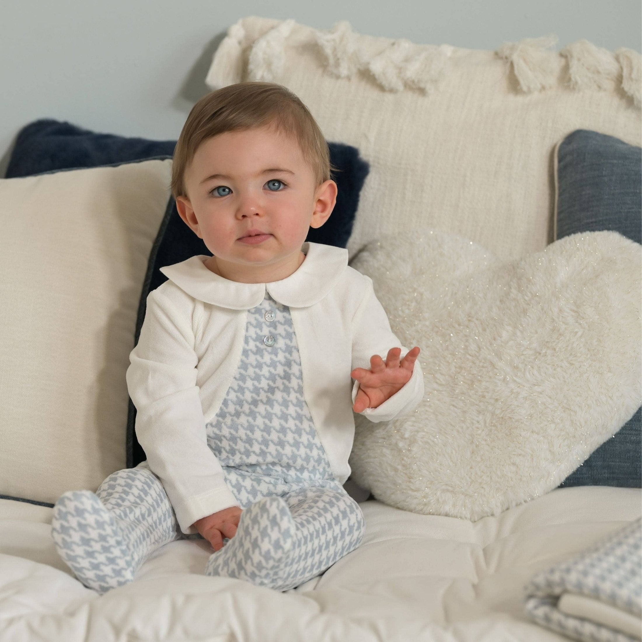 ELEONOR | Light Blue and White Houndstooth Baby Onesie