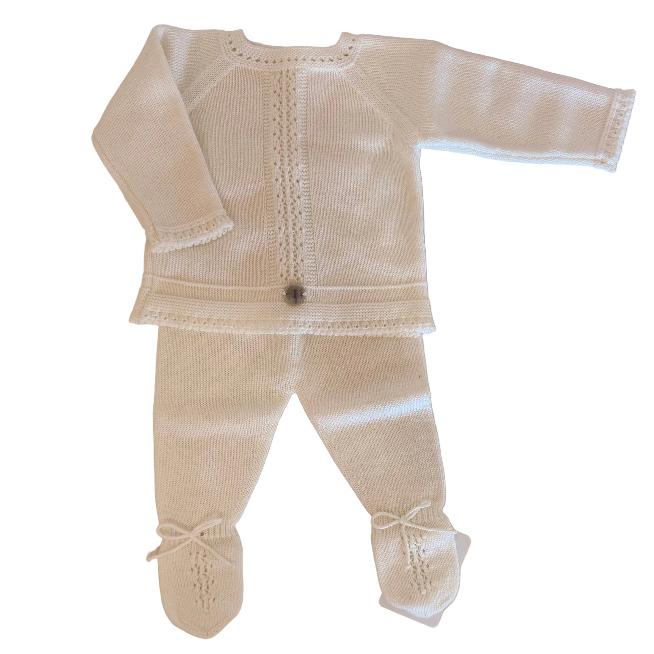Baby 2-Piece Knit Set – Classic Long Sleeve Cardigan & Footed Pants
