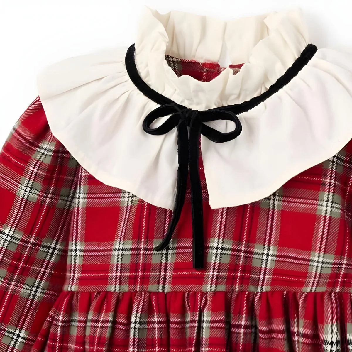 Christmas Red Plaid Dress with Collar & Bloomer
