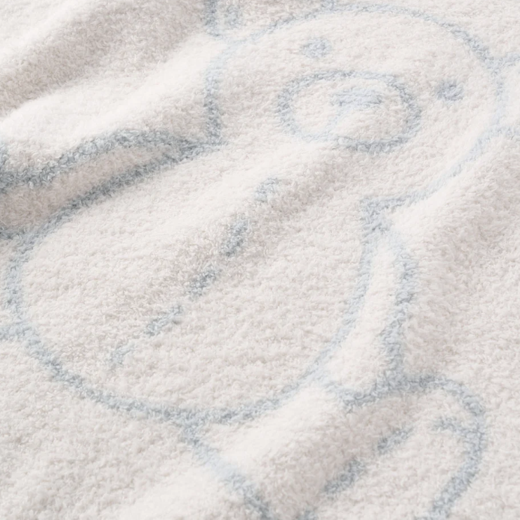 Pale Blue Teddy Bear Feather Knit Baby Blanket