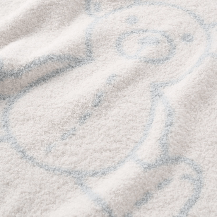 Pale Blue Teddy Bear Feather Knit Baby Blanket