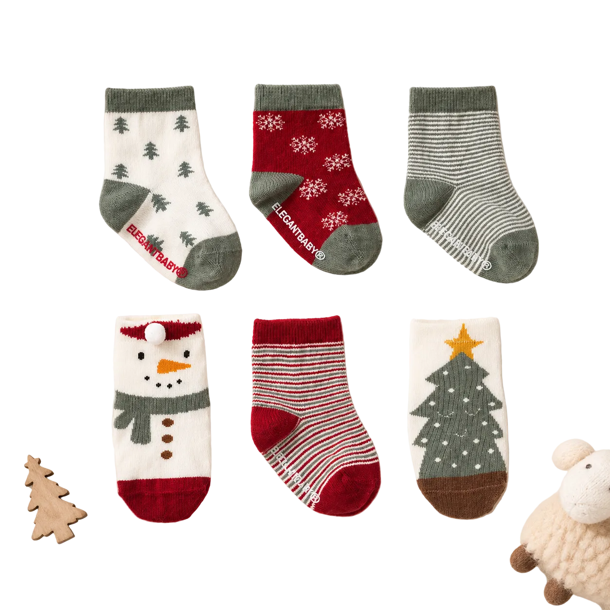 6 Pack Christmas Non-Slip Baby Socks