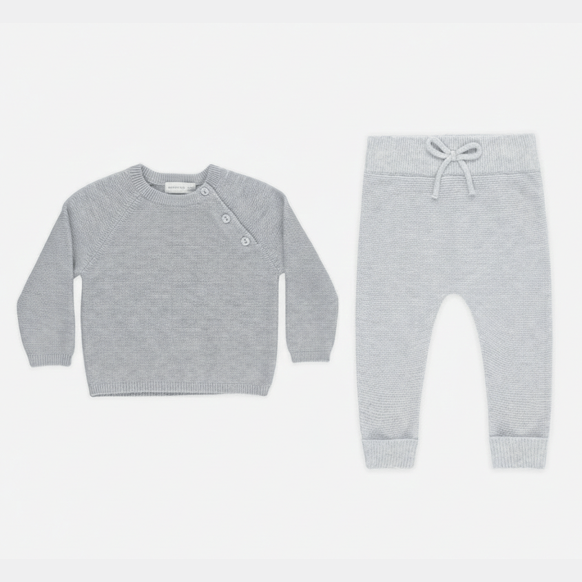 Baby & Toddler 2-Piece Dusty blue Fine Knit Sweater and Ribbed Pant Set