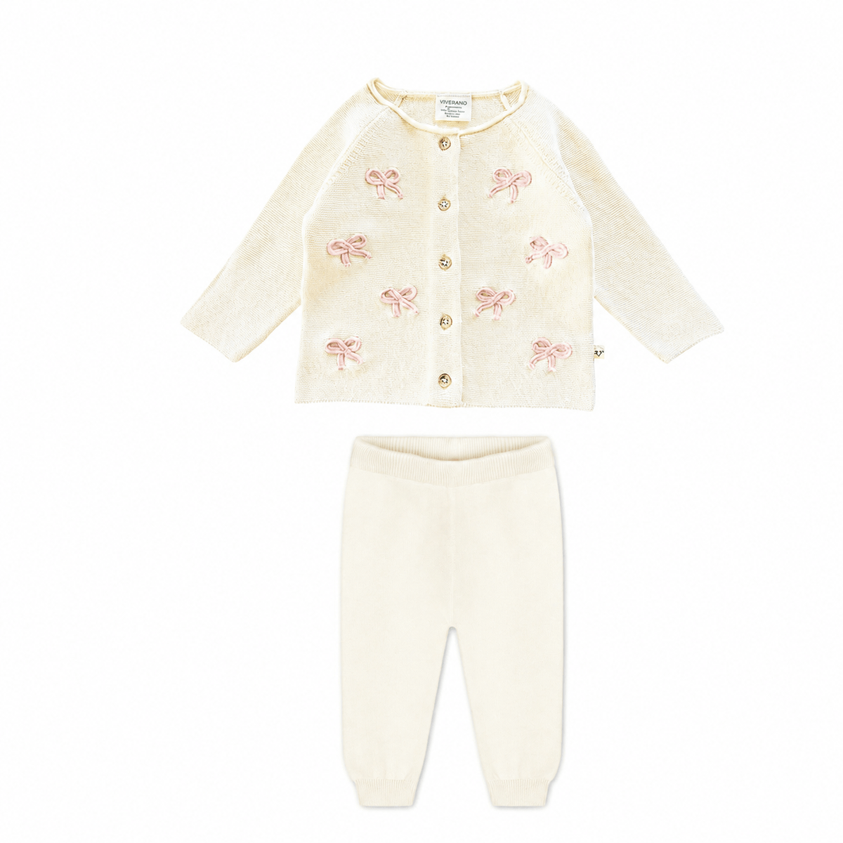 Zoe Bow Sweater Knit Baby Button Cardigan and Legging Set