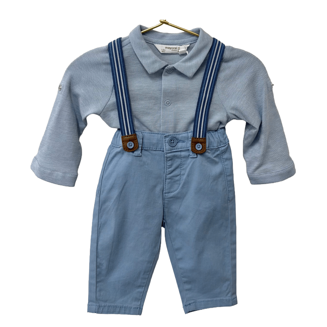 Baby Boy Dress Pants with Striped Suspenders Set with Polo