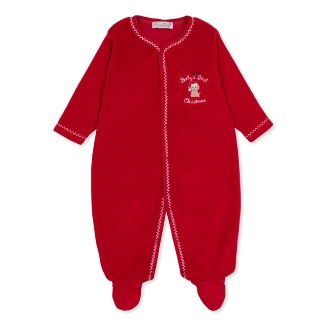 Baby's First Christmas Red Velour Footie
