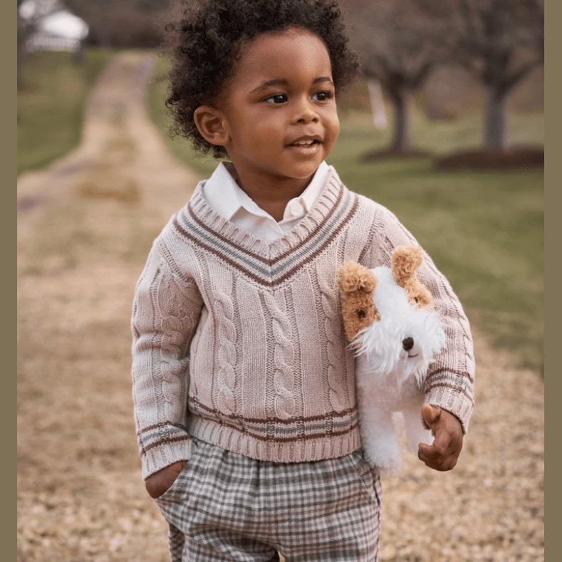 Taupe Varsity Sweater + Plaid Pants Set