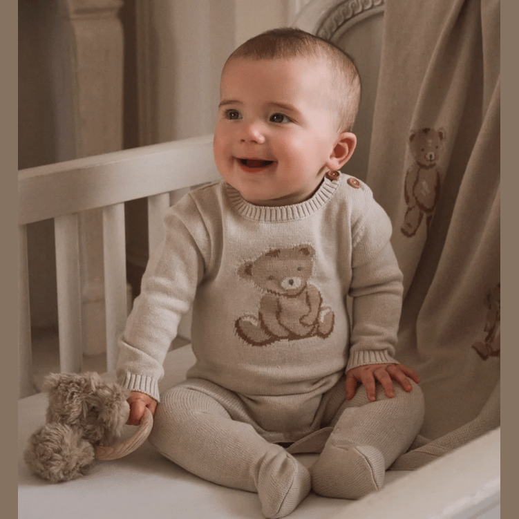 Teddy Bear Knit Baby Jumpsuit