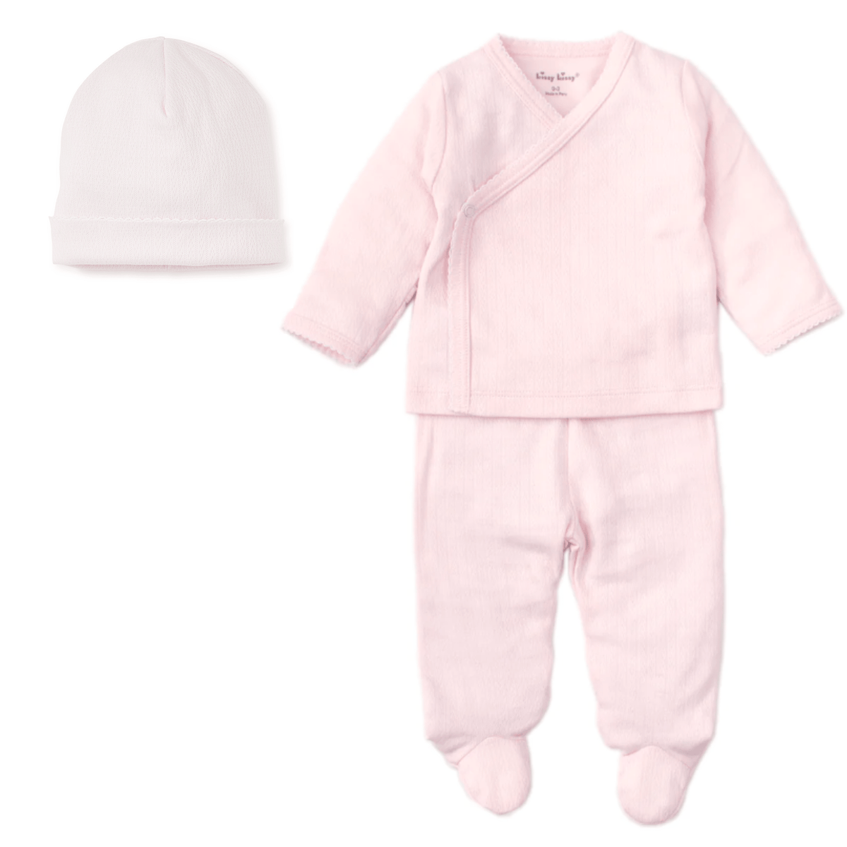 Kissy 3-Piece Pointelle Cross Tee, Pant and Hat Set Pink