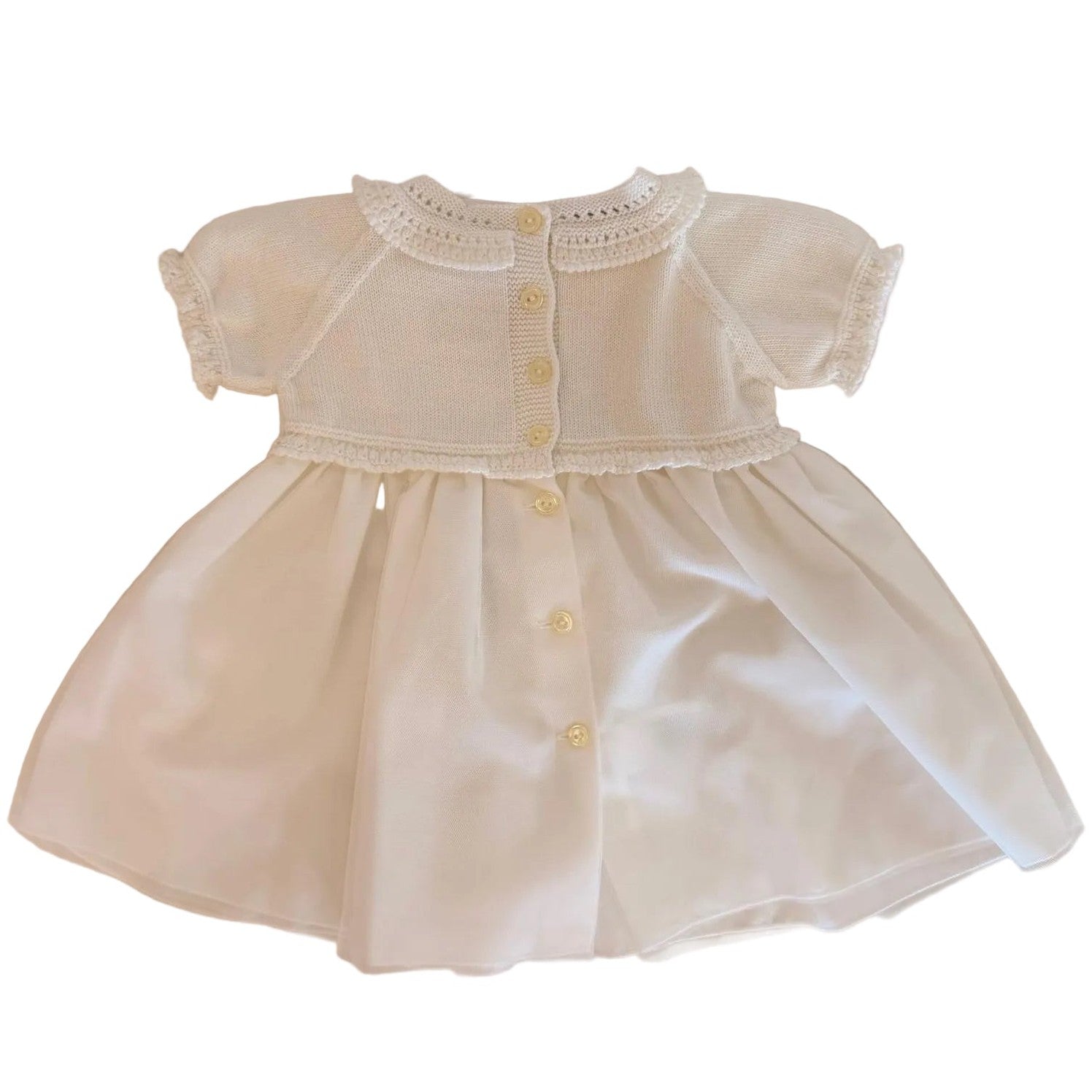 Baby Girls Ivory Knitted Dress with Tulle Skirt & Bow Detail